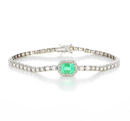 Bracelet Bracciale en or blanc 18 carats avec diamants et émeraude 58 Facettes