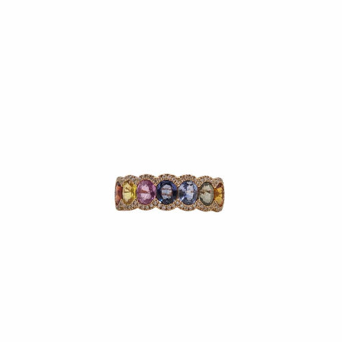 Bague 53 Bague or rose sertie de diamants naturels et saphirs multicolores 58 Facettes