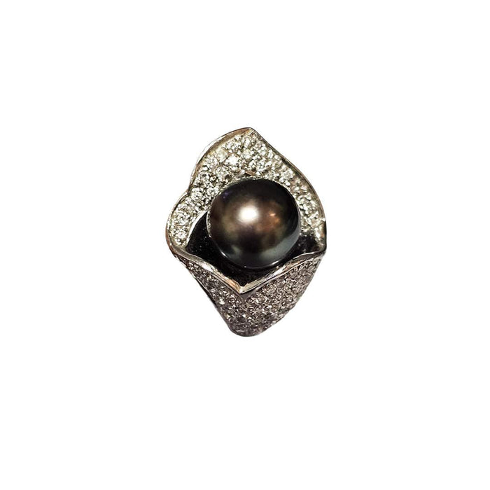 Boucles d'oreilles Boucle d'oreille or gris, perles de Tahiti, diamants 58 Facettes 46950007