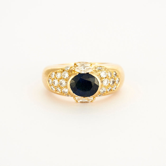 Yellow gold, sapphire, diamond ring