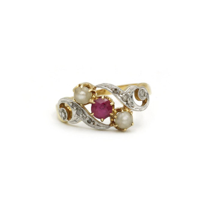 Bague Bague or jaune diamants, perles rubis 58 Facettes 240042SP