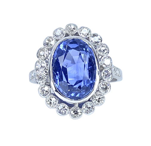 Ring - Ouppvärmd Ceylon-safir 6,53 ct i Platina och diamanter 
