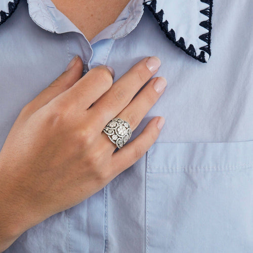 Bague 54 Bague style années 30 or blanc diamants 58 Facettes