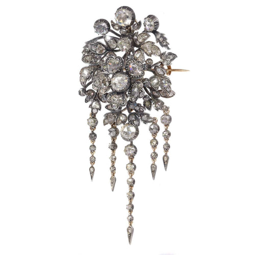 Broche Splendeur florale antique : broche de corsage Trembleuse avec diamants, 1860 58 Facettes 21028-0240
