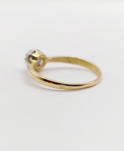 Bague 52 Bague solitaire antique or jaune, diamant taille ancienne 0.14 carat (circa 1900) 58 Facettes A05954