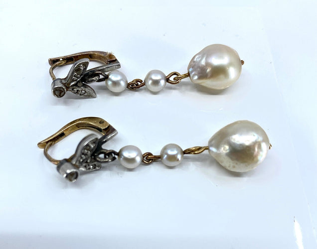 Boucles d'oreilles Boucles d’oreilles or perles diamants vers 1900 58 Facettes AB358