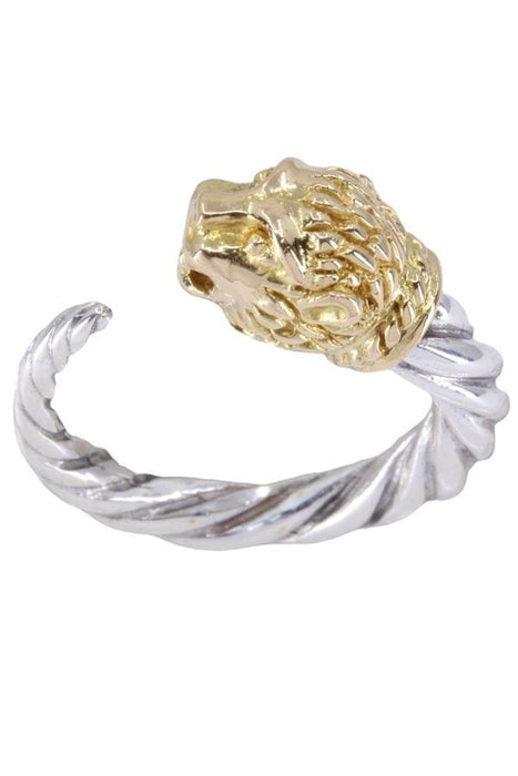 Bague 56 Bague moderne tête de lion or jaune et argent 58 Facettes 089281