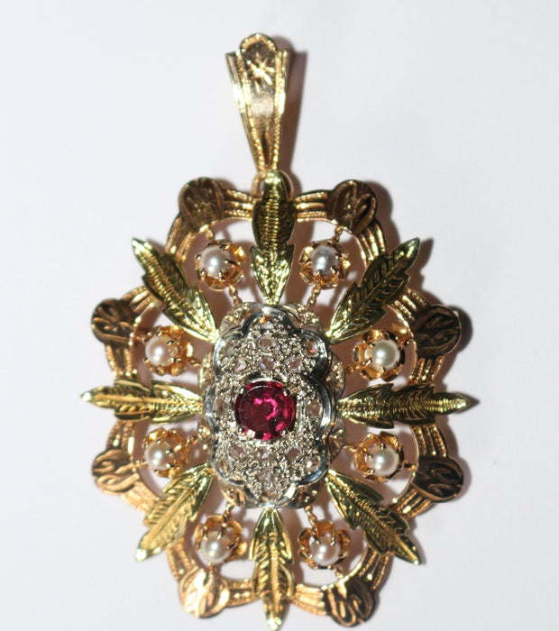 Broche Pendentif Broche Napoléon III trois ors diamants grenat 58 Facettes 571