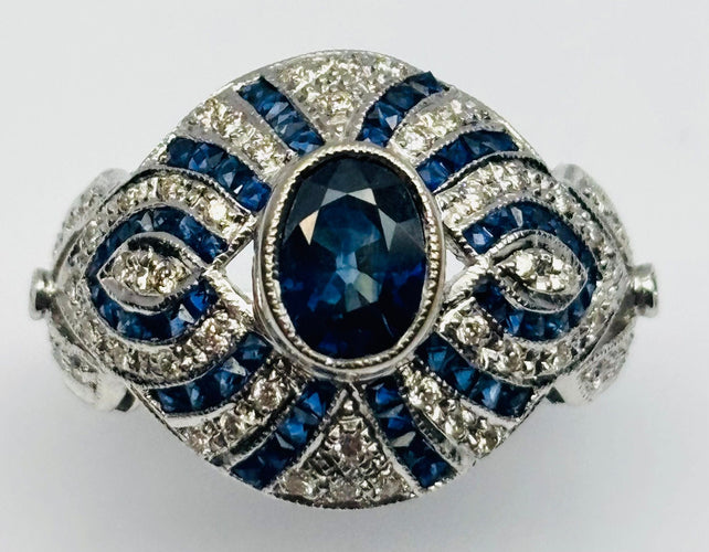 Bague 54.5 Bague contemporaine en or jaune, saphir et diamants, design du XXe siècle 58 Facettes E32