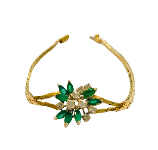 Bracelet Bracelet ancien or jaune, émeraudes et diamants 58 Facettes