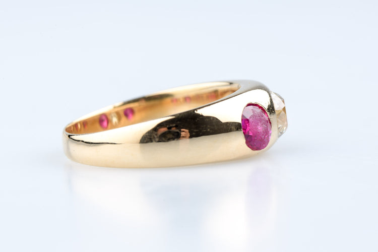 Bague 59 Bague ancienne diamant 1,07 ct et rubis 1,34 ct en or jaune 58 Facettes BGDRUCC1388-107