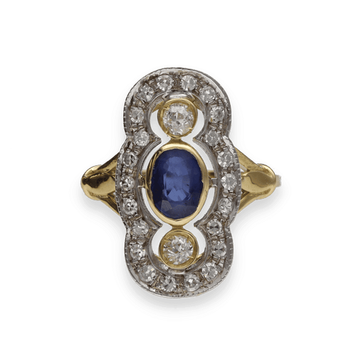 Bague 55 Bague en or jaune et gris 18 Cts avec saphirs et diamants vers 1970. Taille 55. 58 Facettes FB10280