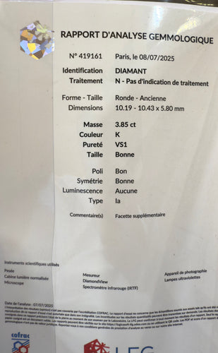 Bague 52 Solitaire en or et platine , diamant 3,85 carats , émeraudes 58 Facettes