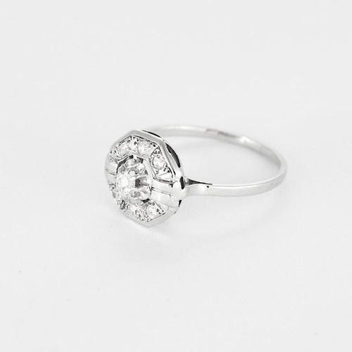 Bague 57 Bague Art Déco octogonale diamants or et platine 58 Facettes LMB-300