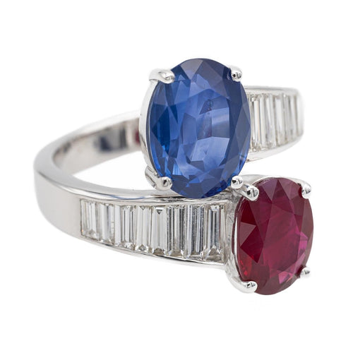 Bague 54 Bague Toi et Moi Or blanc Saphir, Rubis, Diamant 58 Facettes 2366612CN