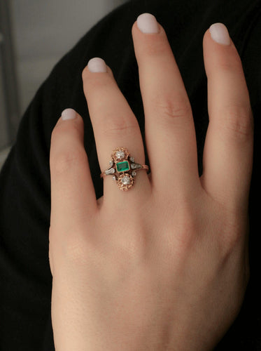 Bague 54 Bague Art Nouveau émeraude diamants 58 Facettes 1042.2