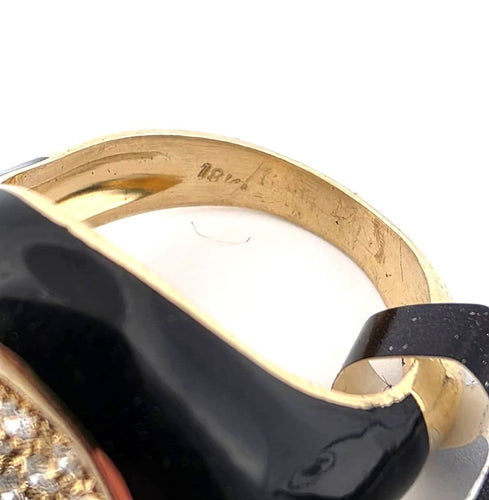 Bague 52 Bague en or jaune avec émail cuit et diamants 58 Facettes