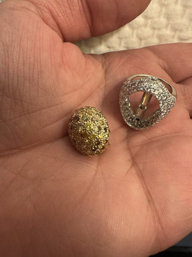 Bague 51 Bague bombée en or gris pavée diamants cognac 58 Facettes