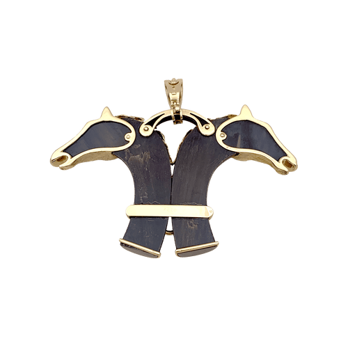 Pendentif Pendentif FRED double tête de cheval en or jaune et corne. 58 Facettes 34724