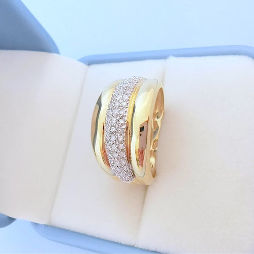 Bague 58.5 Bague Jonc bombé - Diamants - Or blanc et or jaune 18 K 58 Facettes AA 1714