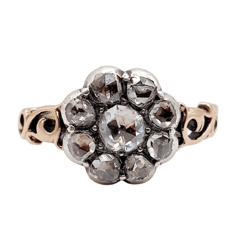 Bague 55.5 Bague marguerite victorienne or rose, diamants taille rose sur paillon (1870) 58 Facettes A06361