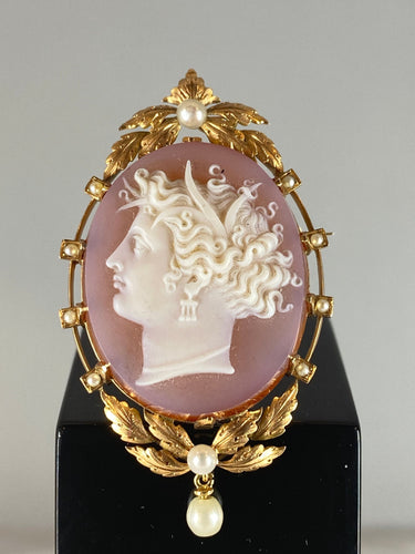 Pendentif Broche/pendentif camée en agate, perles fines 58 Facettes AB40
