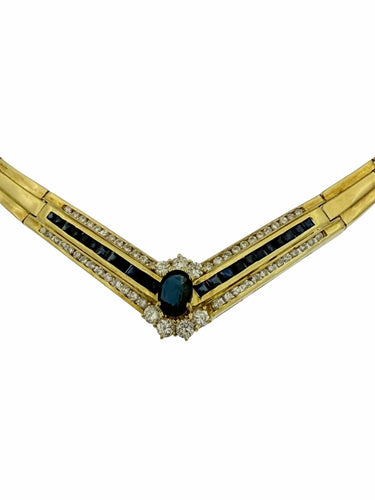 Collier Collier ras de cou rétro or jaune, diamants naturels et saphirs 58 Facettes