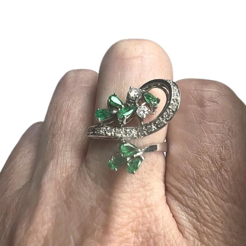 Bague 53 Bague rétro diamants émeraudes 58 Facettes Q165B