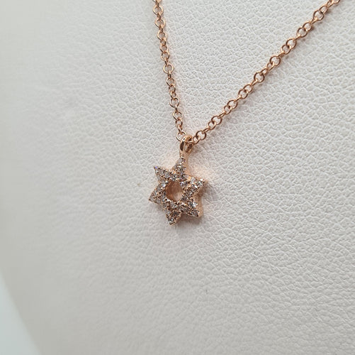 Collier Collier or rose étoile de David serti de diamants 58 Facettes