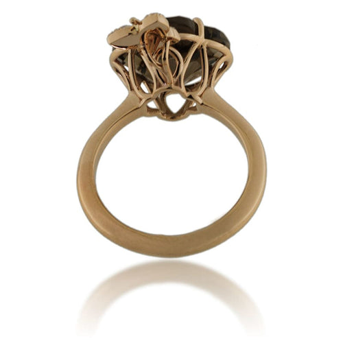 Bague 55 Bague en or rose, quartz fumé Lily 6,22 ct, diamants naturels 58 Facettes AG-2X21314P