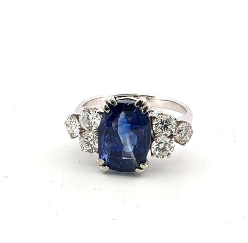 Bague 56 Bague en or blanc 18 carats ornée d'un saphir naturel de Birmanie et de diamants 58 Facettes