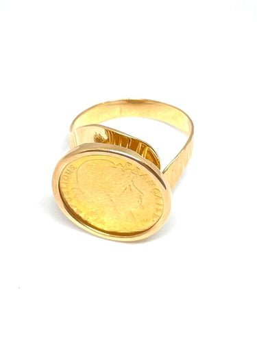 Bague 63 Bague en or jaune 18 carats sertie d'une piéce de 10 Francs Coq en 900/1000 58 Facettes