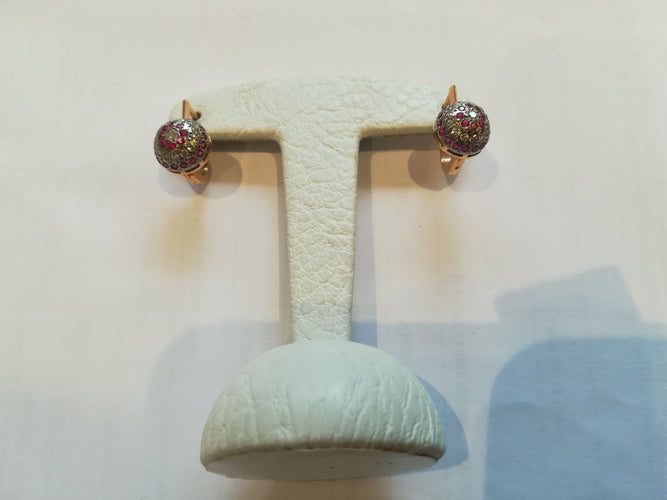 Boucles d'oreilles Paire de Boucles d'Oreilles Dormeuses Or Rose, Rubis de Synthèse 58 Facettes