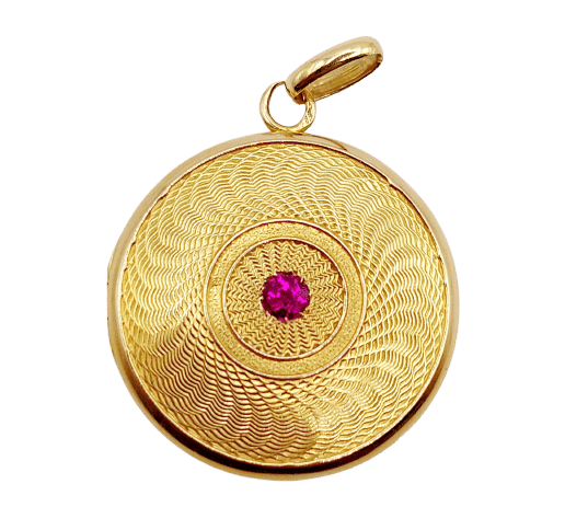 Pendentif Pendentif porte photo antique or rose 18k motif guillochés et rubis 58 Facettes A06150