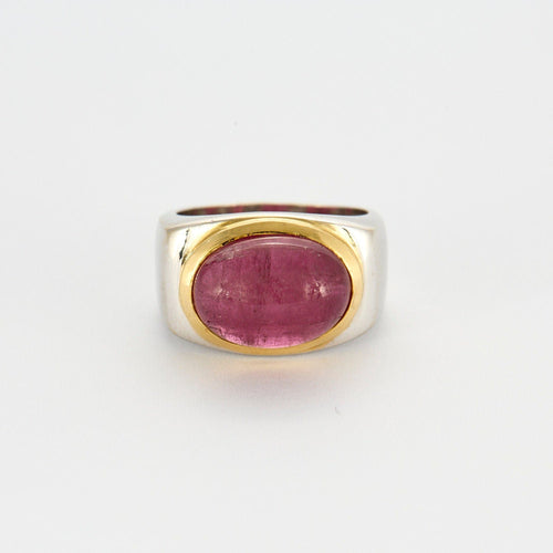 Bague or jaune et blanc tourmaline rose 58 Facettes LP985