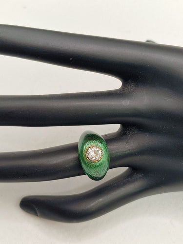 Inel vintage din email cu diamant tăiat vechi în aur galben 