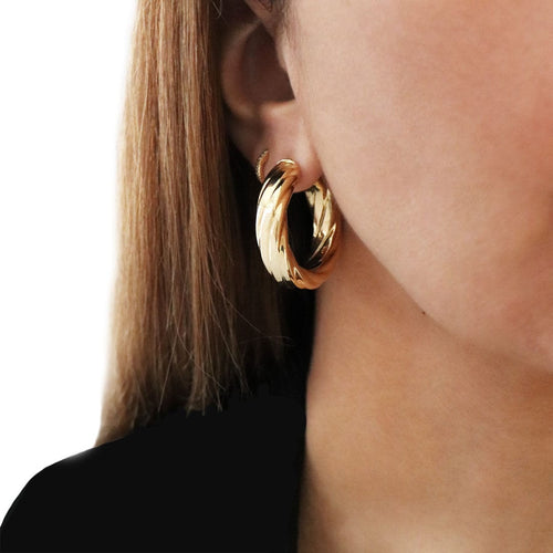 Boucles d'oreilles Créoles Torsadées Or Jaune Largeur 8mm Diamètre 30mm 58 Facettes