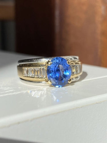 Bague 54 Bague en or jaune et blanc 18K saphir et diamants 58 Facettes