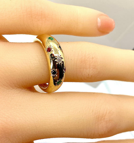 Bague 52 Bague en or jaune 18 carats, multipierres precieuses 58 Facettes AB564