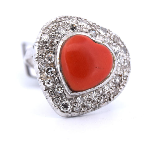 Bague 55 Bague coeur corail en or blanc 58 Facettes