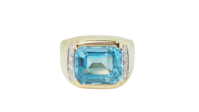 Anello in oro giallo, topazio blu e diamanti 