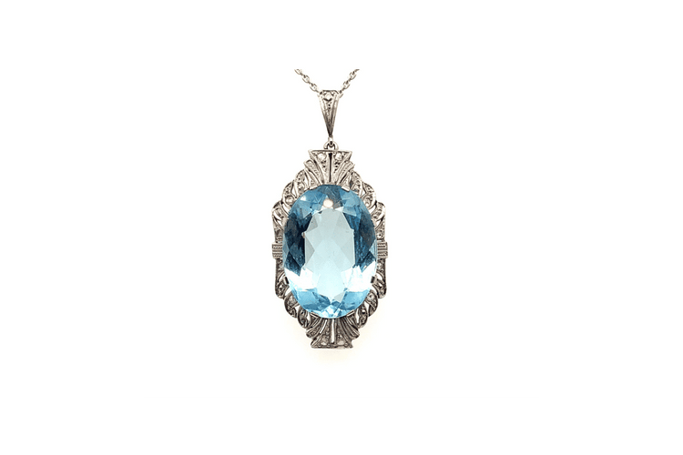 Pendentif Pendentif Art Déco en or blanc et platine, aigue-marine 15,00 ct et diamants, années 1930 58 Facettes 11467