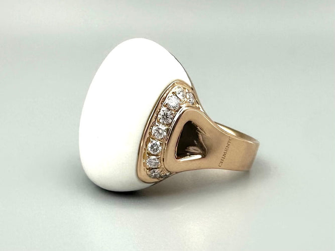 Bague 60 CHIMENTO. Bague en or rose, agate blanche et diamants 58 Facettes