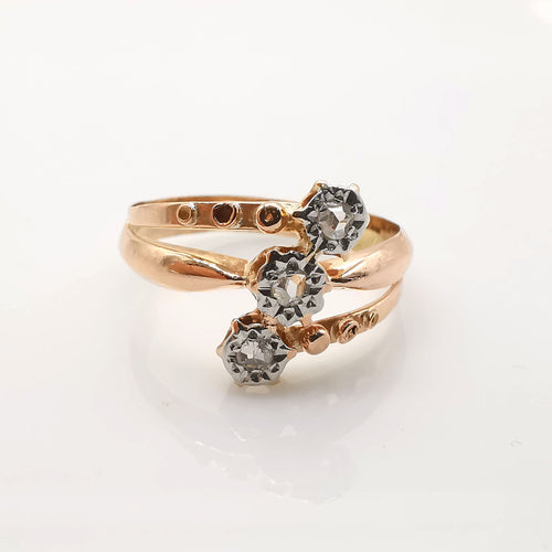 Bague 57 Bague ancienne or rose  diamants 58 Facettes