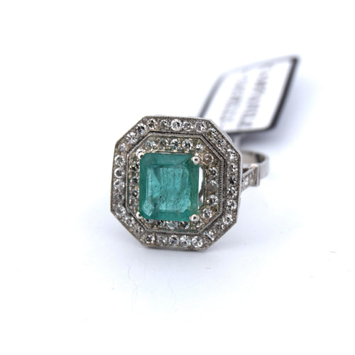 Bague 55 Bague Art Déco en platine avec émeraude 58 Facettes