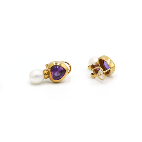 Boucles d'oreilles Boucles d'oreilles - Or jaune, améthystes et perles 58 Facettes 1120