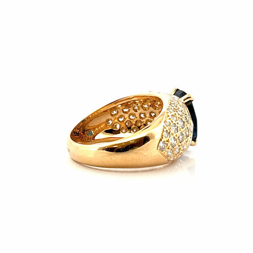 Bague 59 Bague en or jaune saphir ovale et diamants 58 Facettes