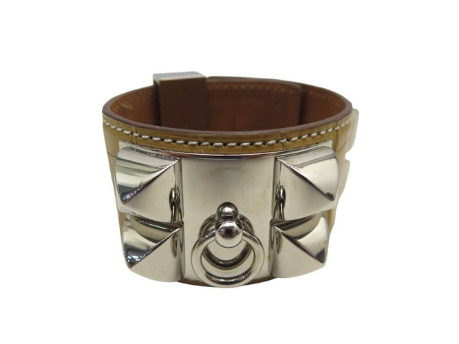 Collier bracelet HERMES medor collier de chien cdc en cuir de crocodile alligator 58 Facettes 268023