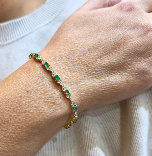 Bracelet Bracelet or jaune émeraude et diamants 58 Facettes