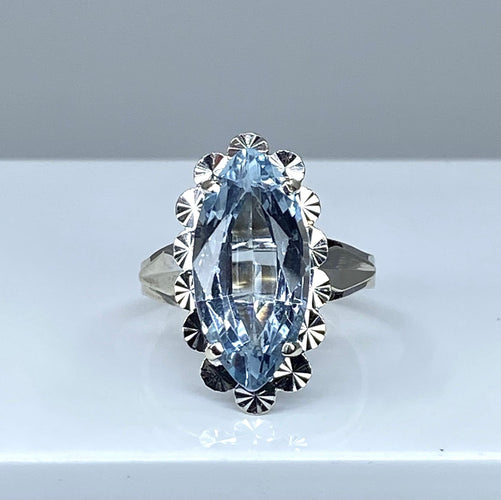 Bague 52 Bague en or blanc et aigue marine 58 Facettes AB319